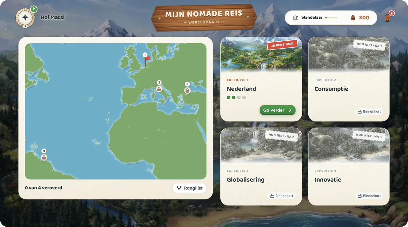 Wereldkaart Mijn Nomade Reis: expedities in de digitale leerlingomgeving